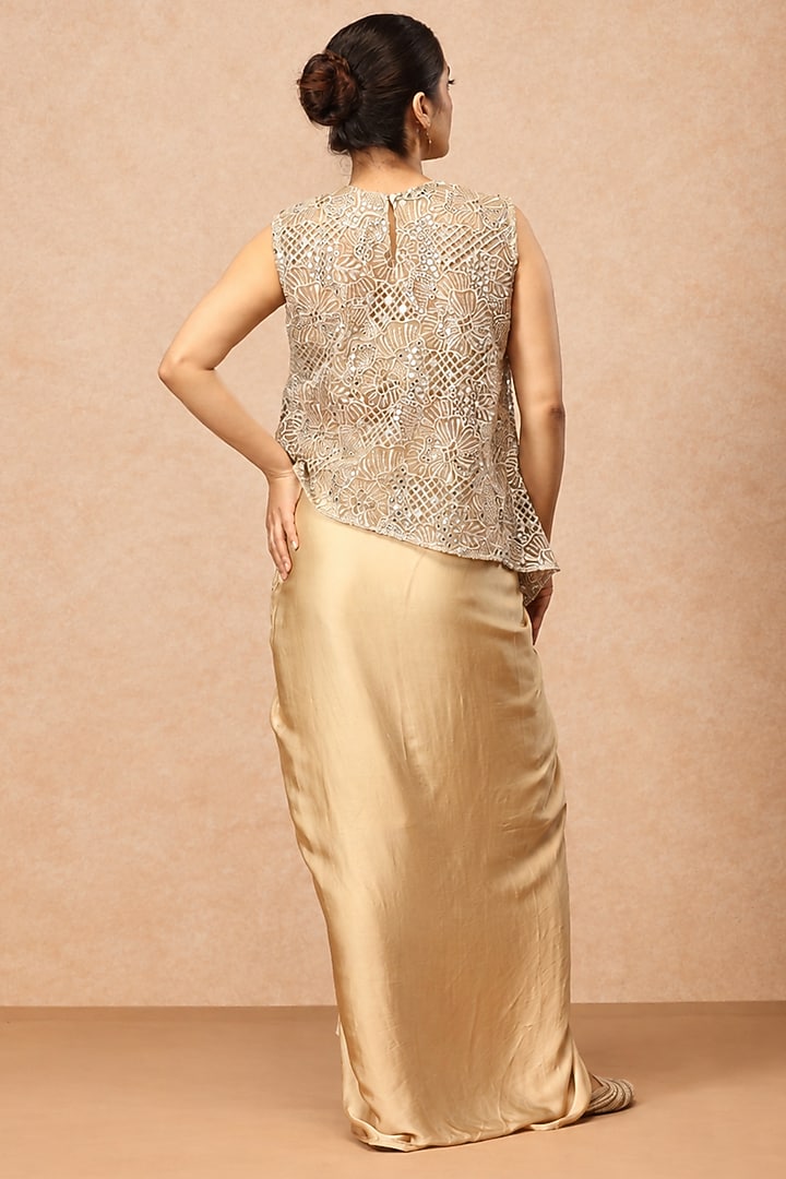 Golden Modal Satin Draped Skirt Set by ESSENCE by Nandini Thakkar at Pernia's Pop Up Shop