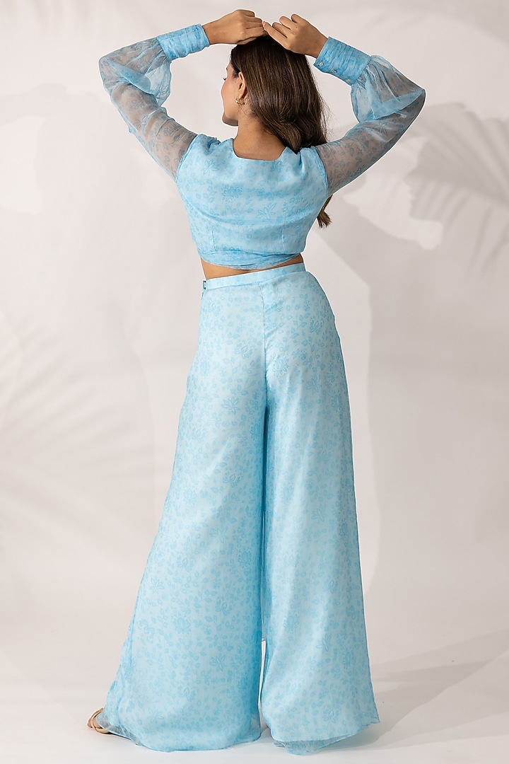 Blue Bemberg Chiffon Floral Printed Co-Ord Set by Essay by Sumedha Agrawal at Pernia's Pop Up Shop