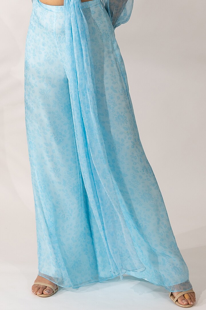 Blue Bemberg Chiffon Floral Printed Co-Ord Set by Essay by Sumedha Agrawal at Pernia's Pop Up Shop
