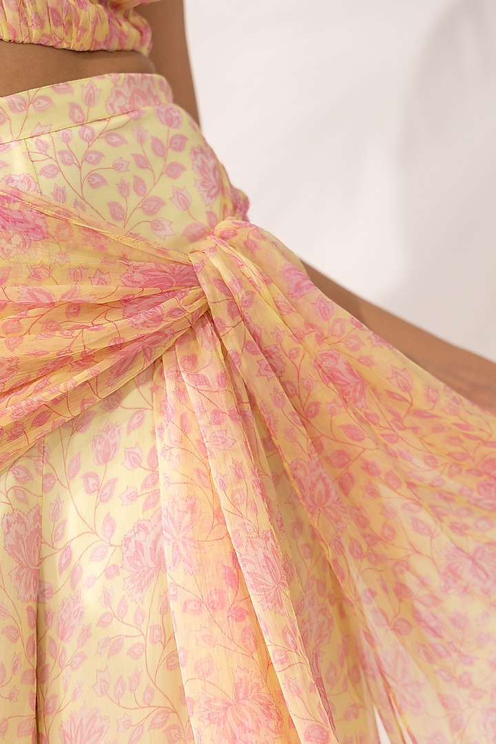 Yellow & Pink Bemberg Chiffon Floral Printed Co-Ord Set by Essay by Sumedha Agrawal at Pernia's Pop Up Shop