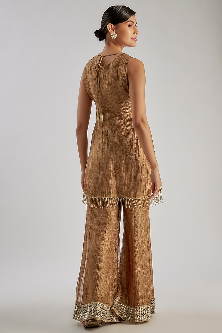 Gold Crushed Silk Tissue Sequins Hand Embroidered Wedding Sharara Set by Essay by Sumedha Agrawal at Pernia's Pop Up Shop