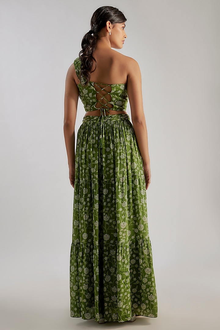 Olive Green Natural Crepe Floral Printed Co-Ord Set by Essay by Sumedha Agrawal at Pernia's Pop Up Shop