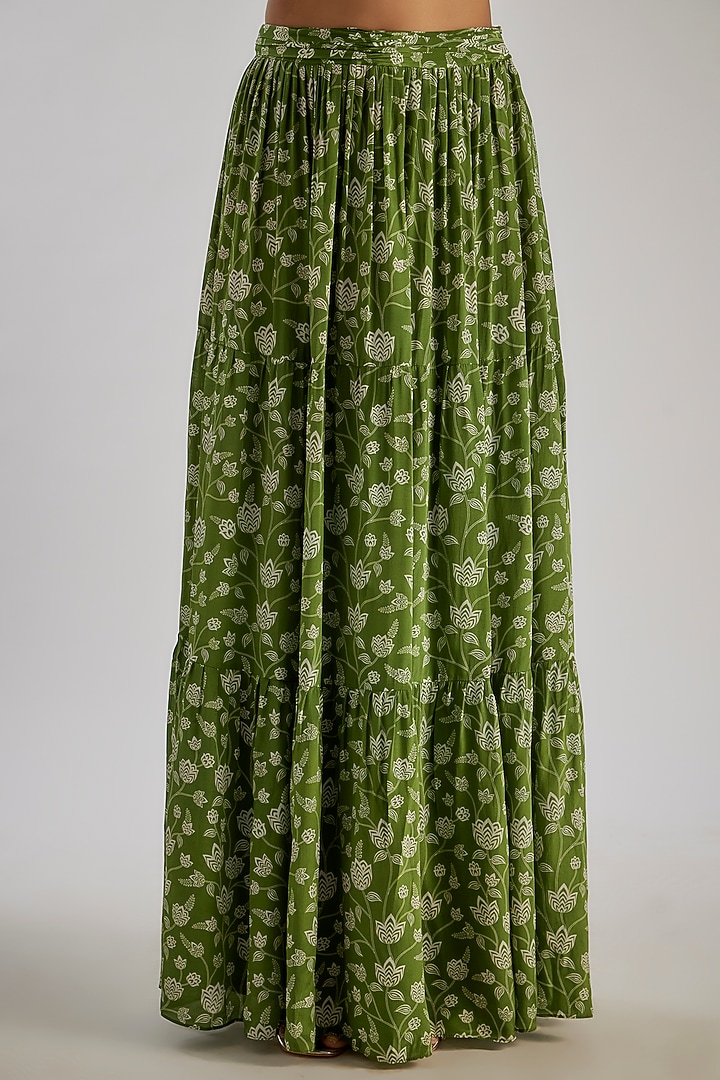 Olive Green Natural Crepe Floral Printed Co-Ord Set by Essay by Sumedha Agrawal at Pernia's Pop Up Shop