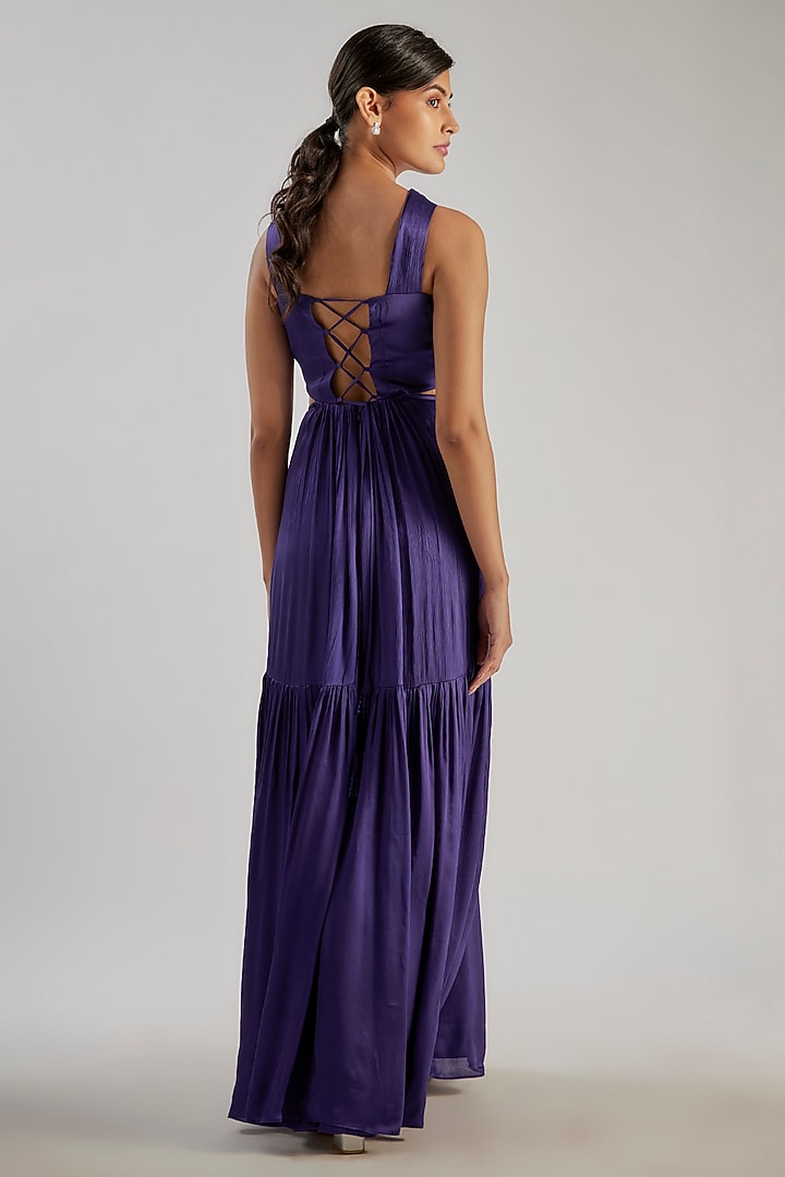 Blue Satin Chiffon & Bemberg Summer Dress by Essay by Sumedha Agrawal at Pernia's Pop Up Shop