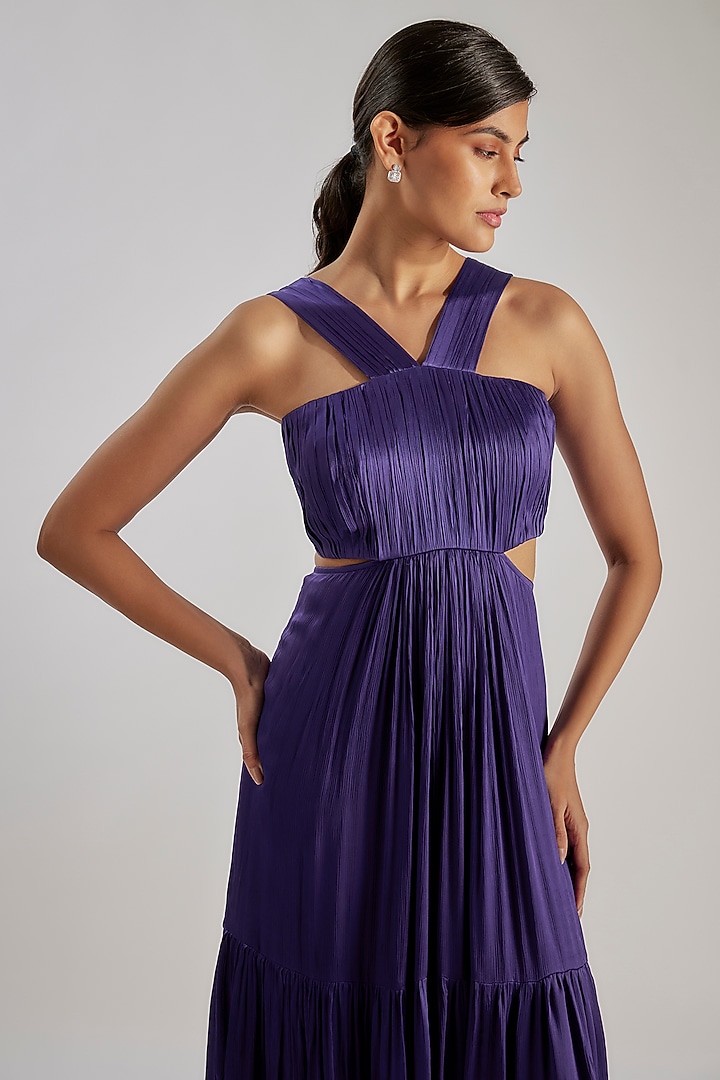 Blue Satin Chiffon & Bemberg Summer Dress by Essay by Sumedha Agrawal at Pernia's Pop Up Shop