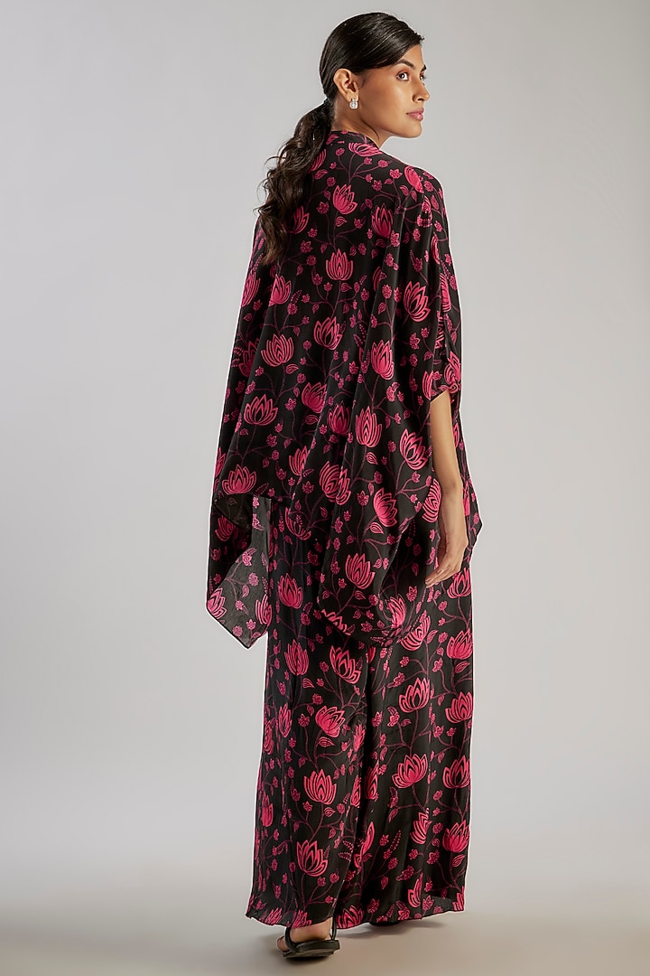 Black & Pink Natural Crepe Floral Printed Co-Ord Set by Essay by Sumedha Agrawal at Pernia's Pop Up Shop