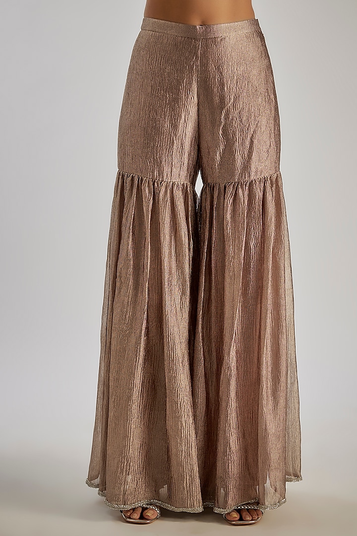 Bronze Crushed Silk Tissue Gharara Set by Essay by Sumedha Agrawal at Pernia's Pop Up Shop