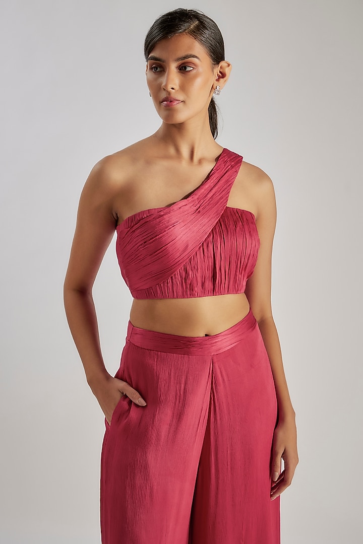 Pink Satin Chiffon & Bemberg Co-Ord Set by Essay by Sumedha Agrawal at Pernia's Pop Up Shop