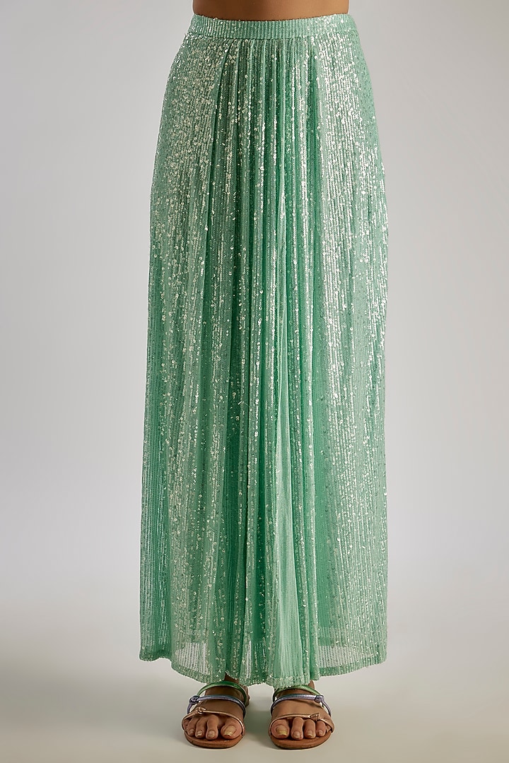 Green Sequins & Polyester Co-Ord Set by Essay by Sumedha Agrawal at Pernia's Pop Up Shop