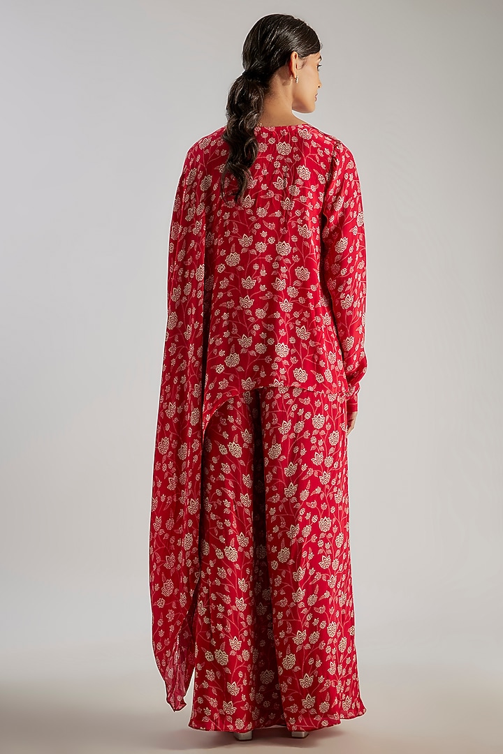 Red Natural Crepe & Santoon Floral Printed Co-Ord Set by Essay by Sumedha Agrawal at Pernia's Pop Up Shop