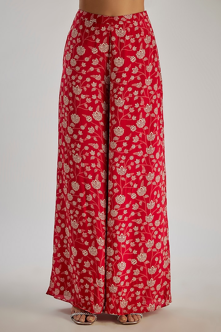 Red Natural Crepe & Santoon Floral Printed Co-Ord Set by Essay by Sumedha Agrawal at Pernia's Pop Up Shop
