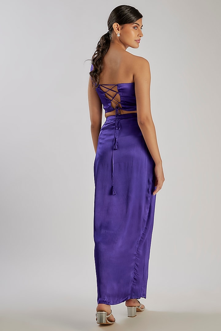 Blue Satin Chiffon & Bemberg Co-Ord Set by Essay by Sumedha Agrawal at Pernia's Pop Up Shop
