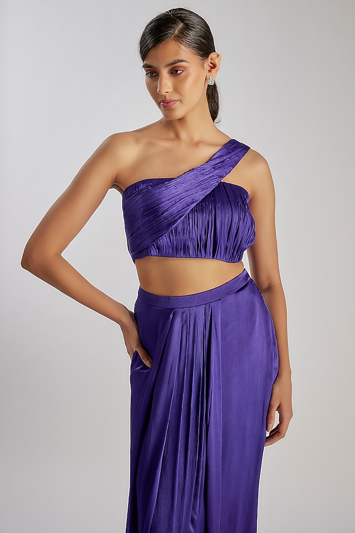 Blue Satin Chiffon & Bemberg Co-Ord Set by Essay by Sumedha Agrawal at Pernia's Pop Up Shop