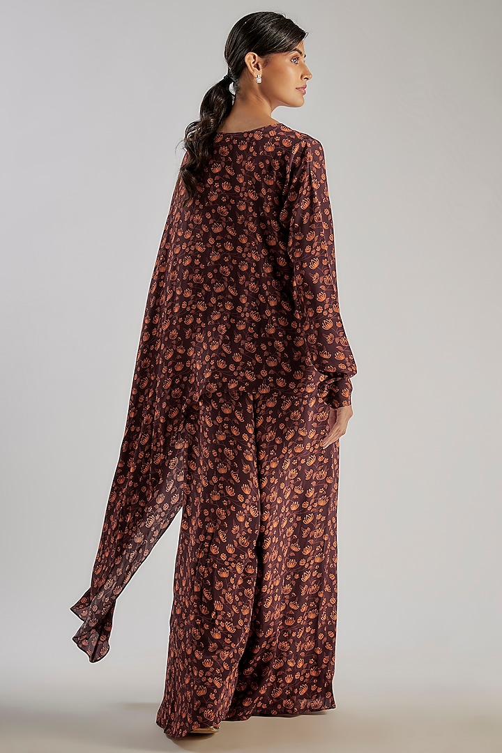 Brown Natural Crepe Floral Printed Co-Ord Set by Essay by Sumedha Agrawal at Pernia's Pop Up Shop