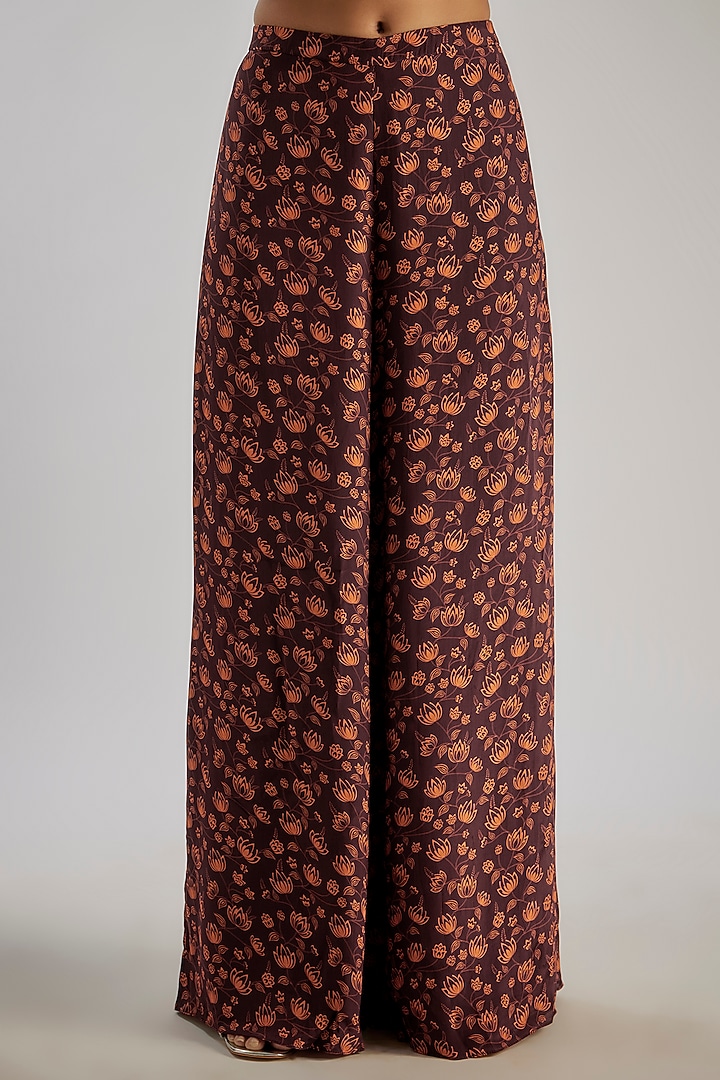 Brown Natural Crepe Floral Printed Co-Ord Set by Essay by Sumedha Agrawal at Pernia's Pop Up Shop