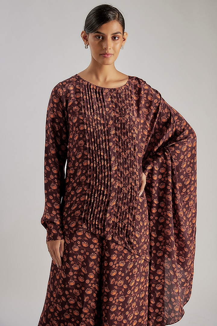 Brown Natural Crepe Floral Printed Co-Ord Set by Essay by Sumedha Agrawal at Pernia's Pop Up Shop