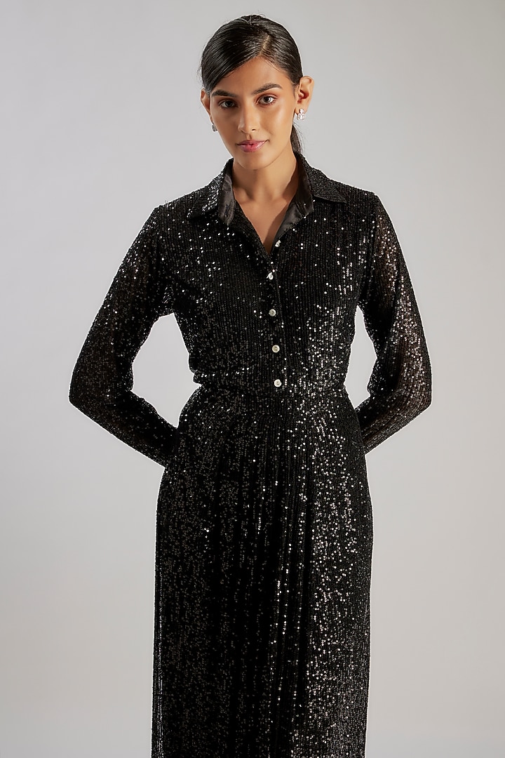 Black Sequins & Polyester Co-Ord Set by Essay by Sumedha Agrawal at Pernia's Pop Up Shop