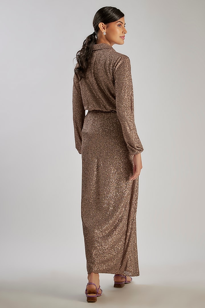 Bronze Sequins & Polyester Co-Ord Set by Essay by Sumedha Agrawal at Pernia's Pop Up Shop