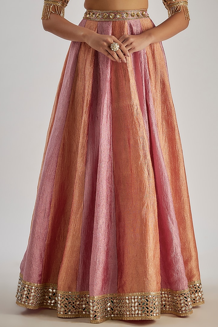 Multi-Colored Crushed Silk Tissue Hand Embroidered Wedding Lehenga Set by Essay by Sumedha Agrawal at Pernia's Pop Up Shop