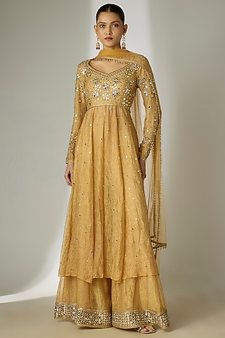 womens gold midi dress Mustard yellow Designer Anarkali Suit main image 0