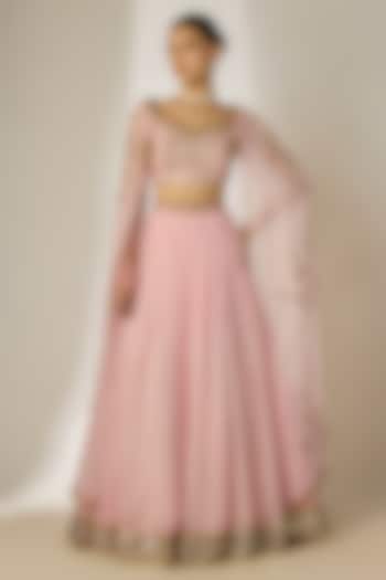Pink Viscose Organza Mirror Embellished Wedding Lehenga Set by Essay by Sumedha Agrawal at Pernia's Pop Up Shop