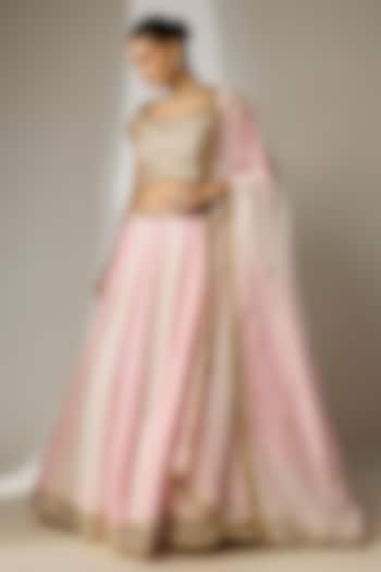 Pink Viscose Organza Mirror Embellished Wedding Lehenga Set by Essay by Sumedha Agrawal at Pernia's Pop Up Shop