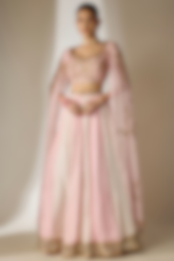 Pink Viscose Organza Mirror Embellished Wedding Lehenga Set by Essay by Sumedha Agrawal at Pernia's Pop Up Shop
