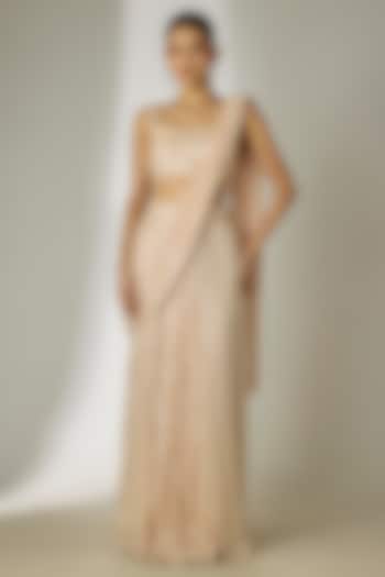 Ivory Net & Sequins Pre-Stitched Party Wear Saree Set by Essay by Sumedha Agrawal at Pernia's Pop Up Shop