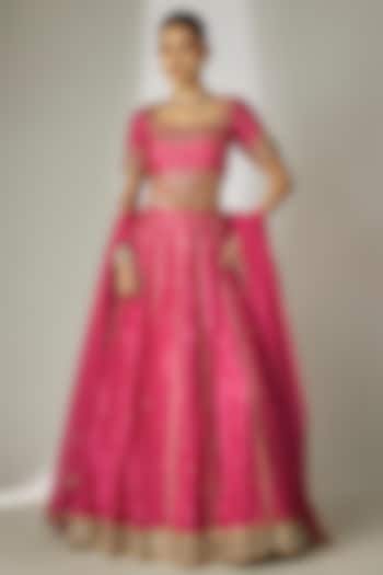 Pink Silk Chanderi Hand Embroidered Wedding Lehenga Set by Essay by Sumedha Agrawal at Pernia's Pop Up Shop