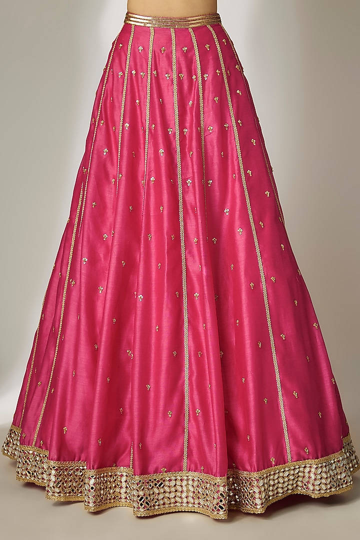 Pink Silk Chanderi Hand Embroidered Wedding Lehenga Set by Essay by Sumedha Agrawal at Pernia's Pop Up Shop
