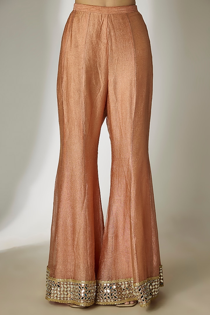 Rust Orange Crushed Silk Tissue Sequins Embroidered Party Wear Sharara Set by Essay by Sumedha Agrawal at Pernia's Pop Up Shop