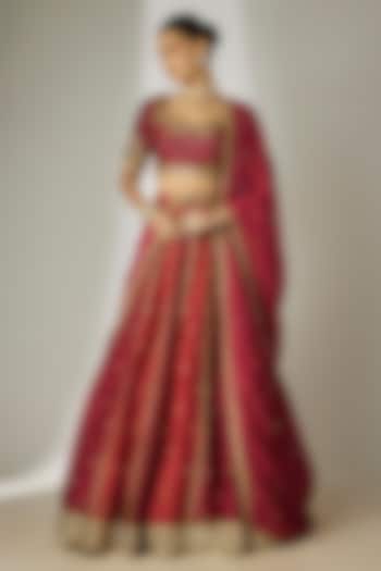 Red Silk Chanderi Sequins Embroidered Wedding Lehenga Set by Essay by Sumedha Agrawal at Pernia's Pop Up Shop