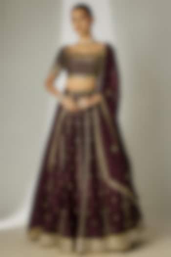 Brown Silk Chanderi Sequins Embroidered Wedding Lehenga Set by Essay by Sumedha Agrawal at Pernia's Pop Up Shop