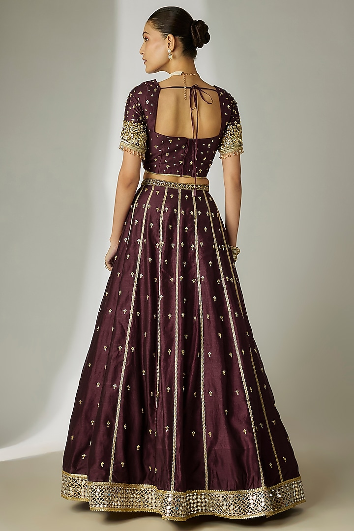 Brown Silk Chanderi Sequins Embroidered Wedding Lehenga Set by Essay by Sumedha Agrawal at Pernia's Pop Up Shop
