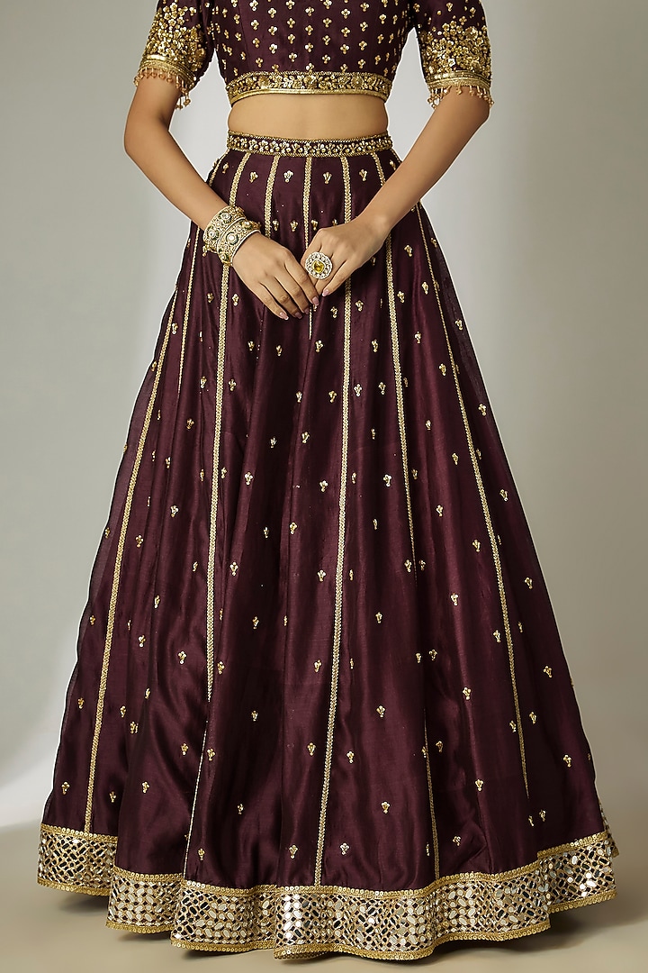 Brown Silk Chanderi Sequins Embroidered Wedding Lehenga Set by Essay by Sumedha Agrawal at Pernia's Pop Up Shop