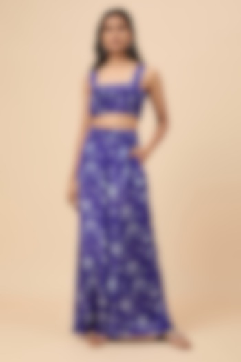 Blue Natural Crepe Floral Printed Co-Ord Set by Essay by Sumedha Agrawal at Pernia's Pop Up Shop