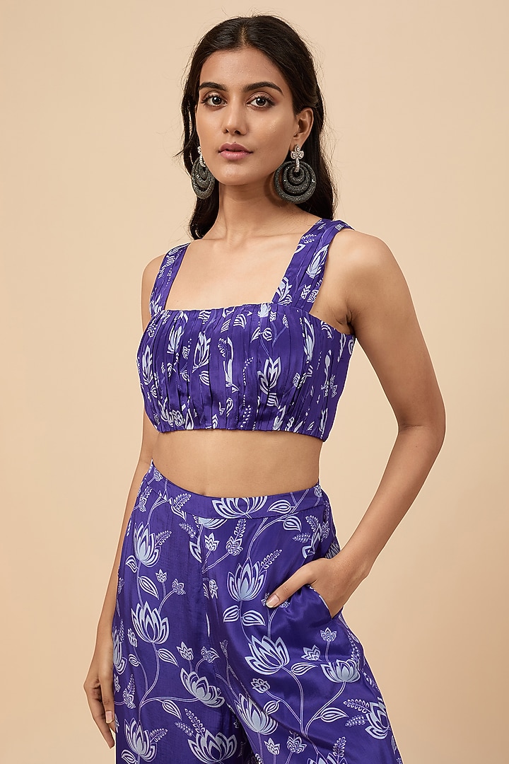 Blue Natural Crepe Floral Printed Co-Ord Set by Essay by Sumedha Agrawal at Pernia's Pop Up Shop