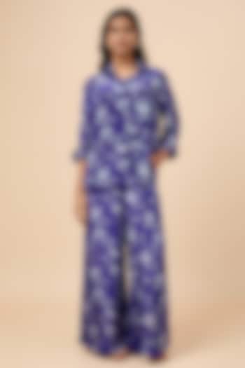 Blue Natural Crepe Floral Printed Co-Ord Set by Essay by Sumedha Agrawal at Pernia's Pop Up Shop