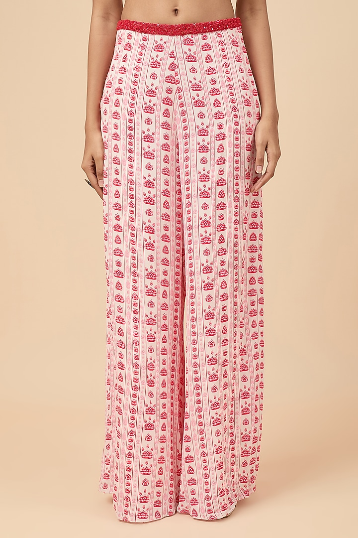 White Double Georgette Hand Embroidered & Floral Printed Jacket Set by Essay by Sumedha Agrawal at Pernia's Pop Up Shop