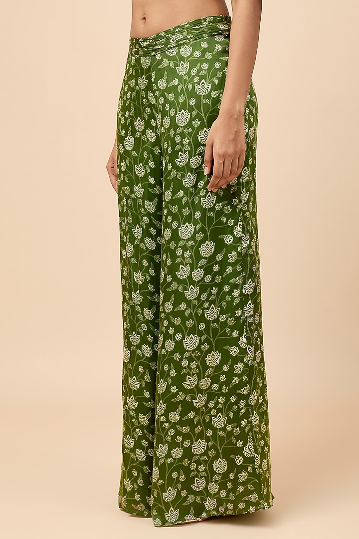 Green Natural Crepe Mirror Embroidered & Floral Printed Jacket Set by Essay by Sumedha Agrawal at Pernia's Pop Up Shop