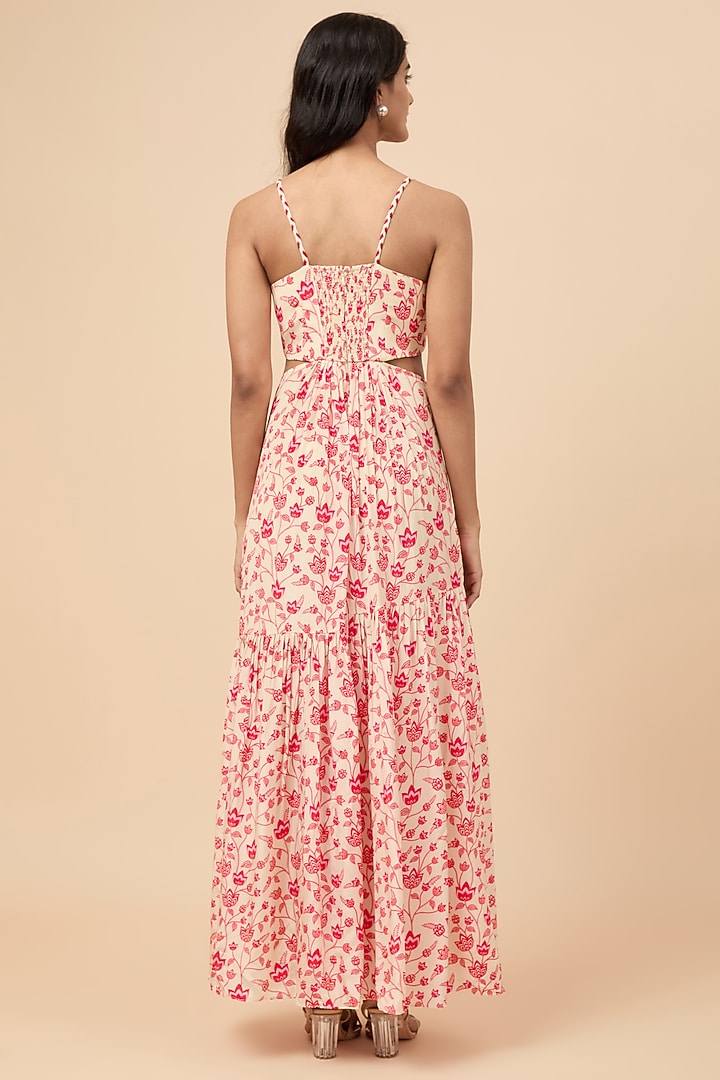 Beige Natural Crepe Floral Printed Summer Dress by Essay by Sumedha Agrawal at Pernia's Pop Up Shop