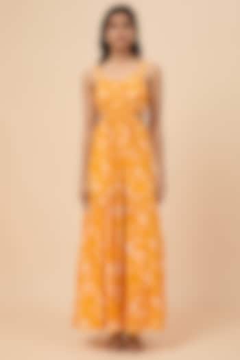 Yellow Natural Crepe Floral Printed Maxi Dress by Essay by Sumedha Agrawal