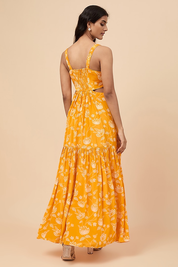 Yellow Natural Crepe Floral Printed Maxi Summer Dress by Essay by Sumedha Agrawal at Pernia's Pop Up Shop