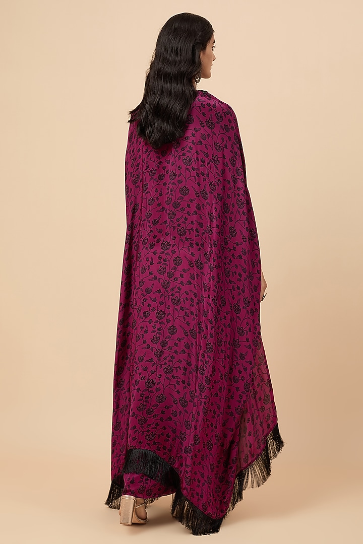 Wine Natural Crepe Floral Printed Cape Set by Essay by Sumedha Agrawal at Pernia's Pop Up Shop
