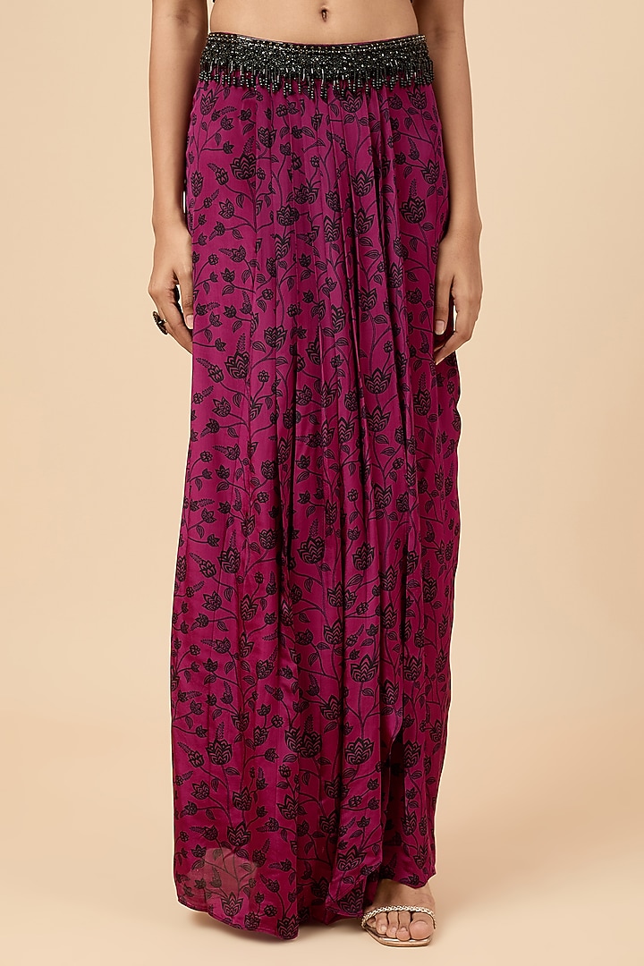 Wine Natural Crepe Floral Printed Cape Set by Essay by Sumedha Agrawal at Pernia's Pop Up Shop