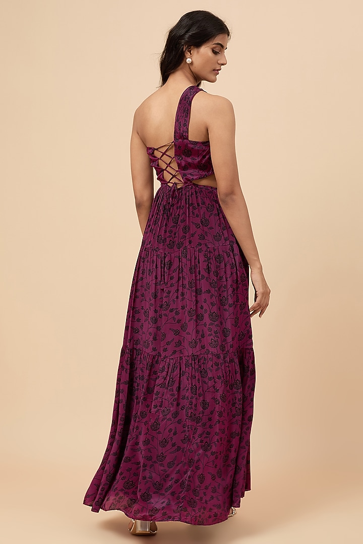 Wine Natural Crepe Floral Printed Summer Dress by Essay by Sumedha Agrawal at Pernia's Pop Up Shop