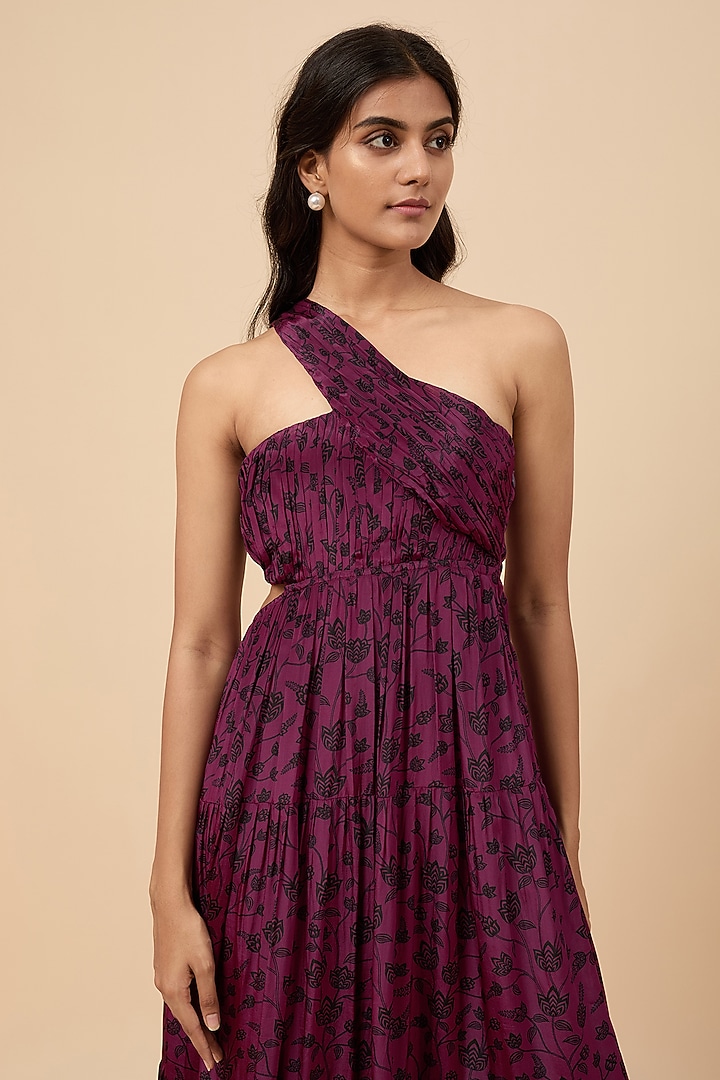 Wine Natural Crepe Floral Printed Summer Dress by Essay by Sumedha Agrawal at Pernia's Pop Up Shop