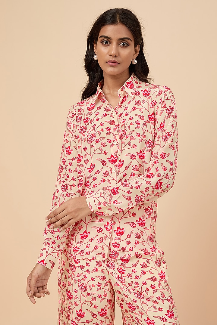 Beige Natural Crepe Floral Printed Co-Ord Set by Essay by Sumedha Agrawal at Pernia's Pop Up Shop