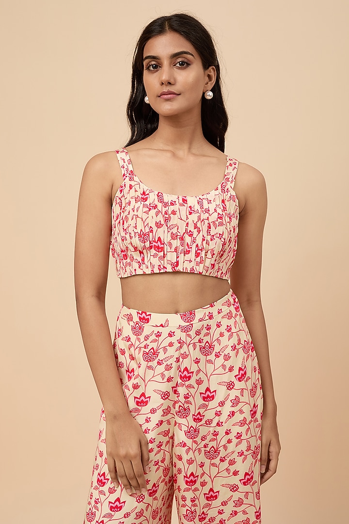 Beige Natural Crepe Floral Printed Co-Ord Set by Essay by Sumedha Agrawal at Pernia's Pop Up Shop