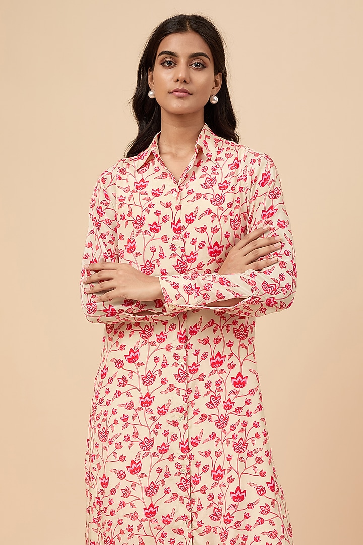 Beige Natural Crepe Floral Printed Co-Ord Set by Essay by Sumedha Agrawal at Pernia's Pop Up Shop